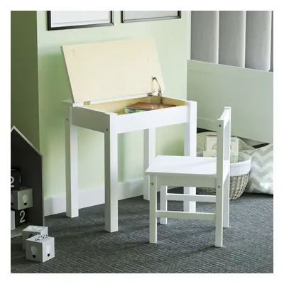 (White) Aries Desk and Chair Set Storage Drawer Pine Wood