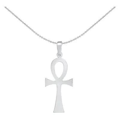 Jewelco London Unisex Rhodium Plated Sterling Silver Loop Top Egyptian Hieroglyph Ankh Cross Pen