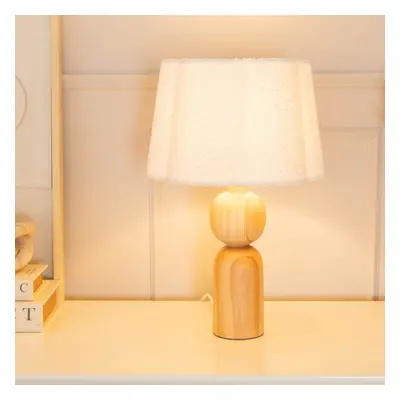 ValueLights Azalea Wooden Table Lamp with Cream Boucle Scallop Shade