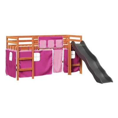 (brown and pink, x cm) vidaXL Kids' Loft Bed with Curtains Kids Bed Frame Bunk Bed Solid Wood Pi