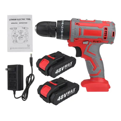 (Two Batteries) 48V Cordless Electric Drill Tool Kits Rechargeable Dual Speed Stages Power Drill