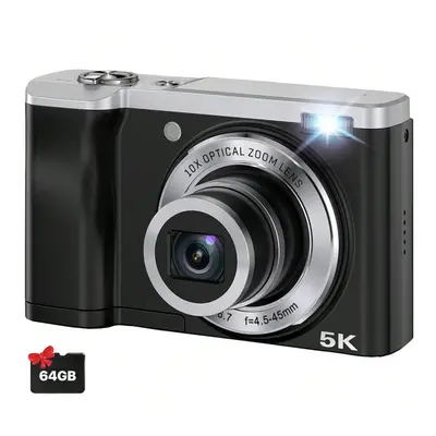 5600 Megapixels 5K Digital Camera, 10x Optical Zoom, Dual Cameras, 2.8-Inch IPS Touchscreen, 64G