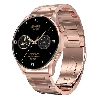 (Rose gold-Steel) 1.36 inch Full Touch Screen Bluetooth Calling PPG+ECG Heart Rate Blood Oxygen 