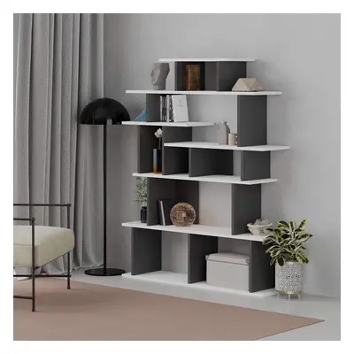 FWStyle Scratch Resistant Tier Bookcase Shelving Unit Anthracite Grey & Oak