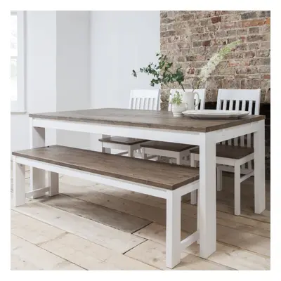 (Hever Dining Table in White & Dark Pine) Hever Dining Table