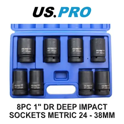 US PRO Tools 8pc 1" drive 6pt Deep Impact Sockets Metric - 38mm