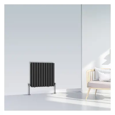 (600x590mm Double, Black) NRG Oval Column Designer Radiator Horizontal Vertical Central Heating 