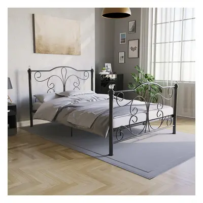 (Double, Black) Chicago Metal Bed Frame Crystal Finials Slatted