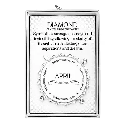 Philip Jones April (Diamond) Birthstone Stretch Charm Bracelet with Quote Gift Box