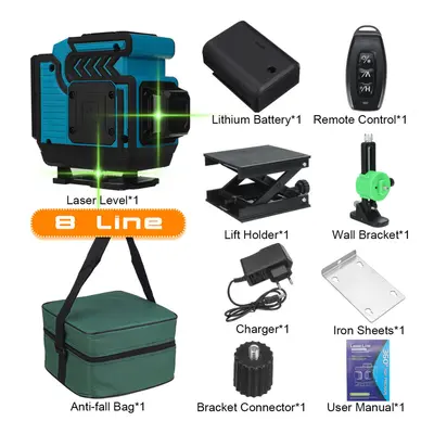 (Blue With Lines) 16/12/8 Line 4D Green Laser Level Meter Horizontal And Vertical Cross Self-Lev