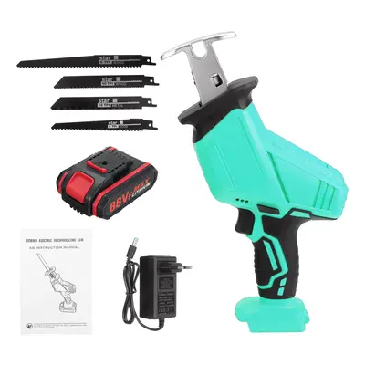 (Green, 220V EU Plug) Electric Cordless Reciprocating Saw Blades Battery Charger Saw Power Tool