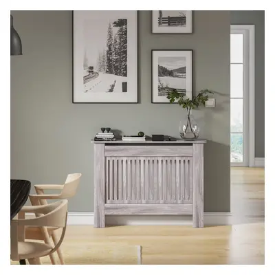 (Medium, Grey) Radiator Cover White Modern MDF Vertical Slats Wood Decorative Cabinet for Living