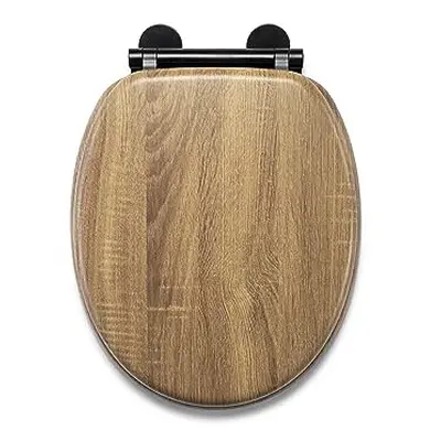 WL602186H Ontario Flexi-Fix Toilet Seat with Black Hinges, Soft Close, Quick Release, Teak Effec