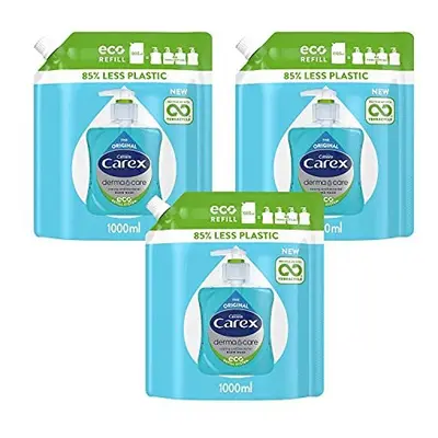 Carex Antibacterial Original Dermacare Hand Wash Liquid Soap Refill, Pack of Handwash Pouches, B