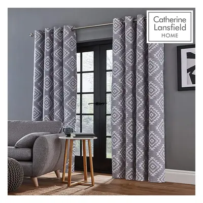 Catherine Lansfield Aztec Eyelet Curtains Silver, 66x54Inch