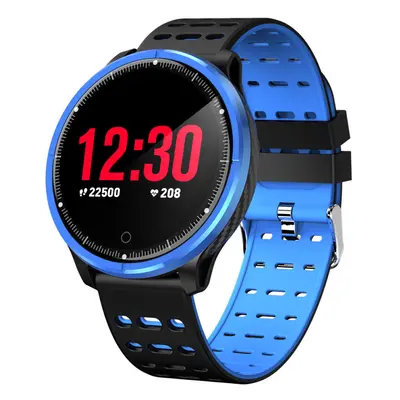 (Blue) 2.5D Mirror IP68 Blood Pressure Oxygen Sport Modes Bluetooth Music Weather Smart Watch