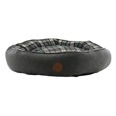 Ancol Black and Grey Tartan Donut Dog Bed Soft Machine Washable Non Slip Base Pet Puppy Cushion 