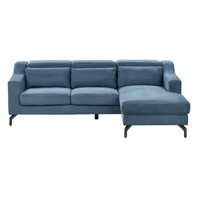 Left Hand Fabric Corner Sofa Navy Blue GLOSLI