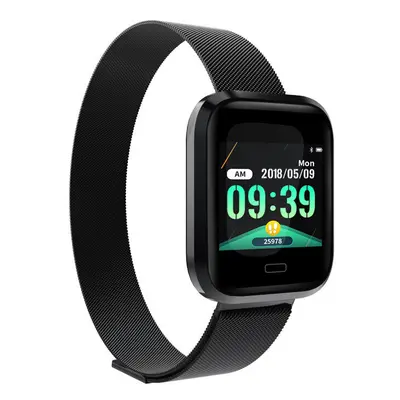 (Black) Strap Metal Case Blood Pressure Oxygen Message Call View Sport Mode Smart Watch