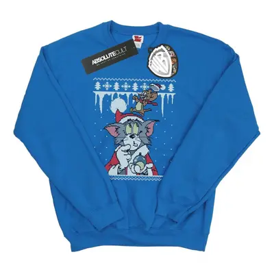 (3XL, Royal Blue) Tom And Jerry Mens Christmas Fair Isle Sweatshirt