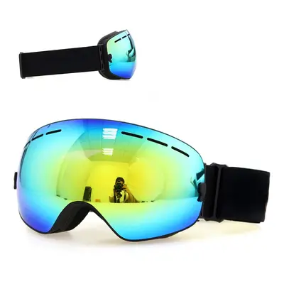 (Frame Black) Ski Goggles Double Layers UV400 Anti-Fog Big Mask Glasses for Skiing Snowboard