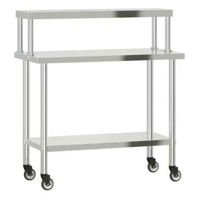 vidaXL Kitchen Work Table with Overshelf Prep Catering Table Stainless Steel