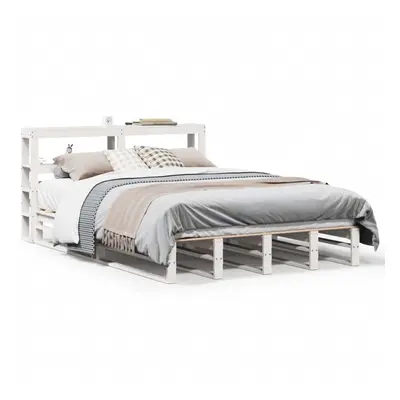 vidaXL Bed Frame with Headboard White 120x190 cm Small Double Solid Wood Pine