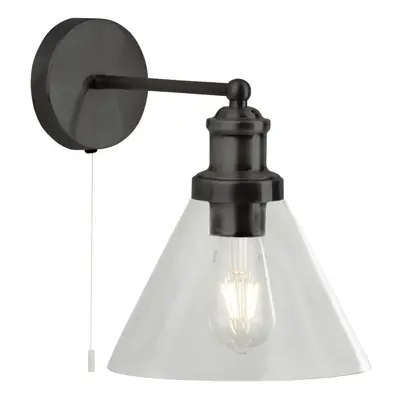 Searchlight Pyramid Wall Light Matt Black Clear Glass Shade