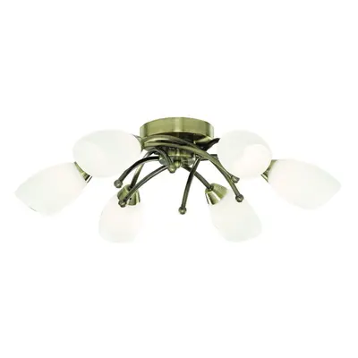 Traditional Brass Ceiling Flush Light With Opal Glass