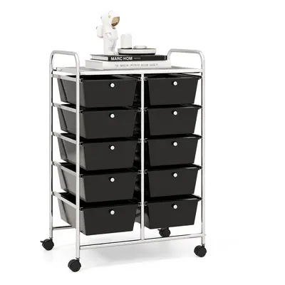 10-Drawer Mobile Storage Trolley Utility Cart with Handle & Metal Frame