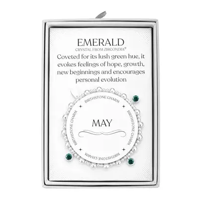 Philip Jones May (Emerald) Birthstone Stretch Charm Bracelet with Quote Gift Box