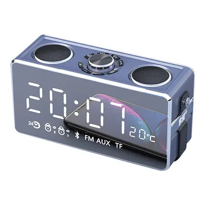 (Grey) Wireless Bluetooth Speakers Mirror LED Clock FM Radio TF Card Music Stereo Bass Outdoor P