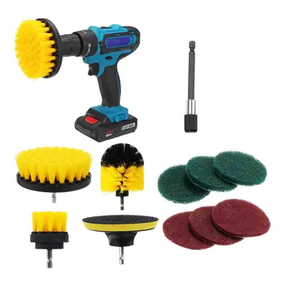 11Pcs Electric Drill Cleaning Brush with Sponge and Extend Attachment Tile Grout Power Scrubber 