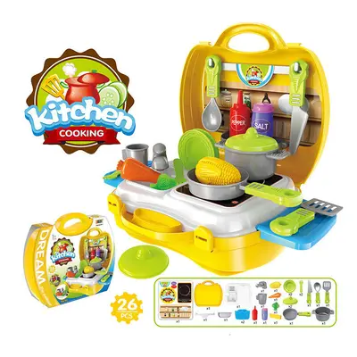 (Yellow) Children Simulation Kitchen Cook Tableware Dresser Cashier Tool Suitcase Doctor House T