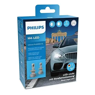 Philips Ultinon Pro6000 H4 LED Headlight Bulb with Road Approval, +230% Brighter Light