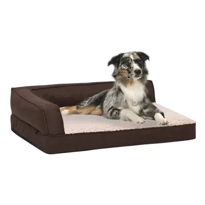 vidaXL Ergonomic Dog Bed Mattress Linen Look Fleece Brown Dog Pet Sofa Basket