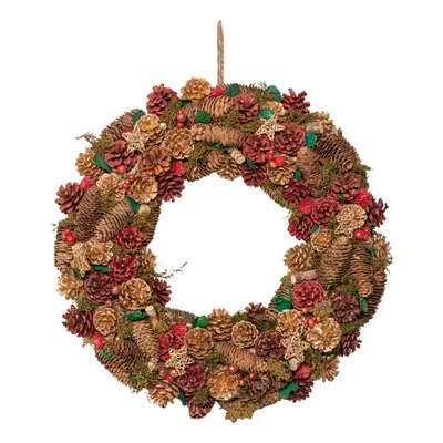 60cm Red Hanging Christmas Wreath with Red Berries and Pinecones