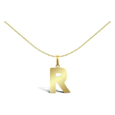 Jewelco London Solid 9ct Yellow Gold Polished Block Identity Initial Charm Pendant Letter R - JI