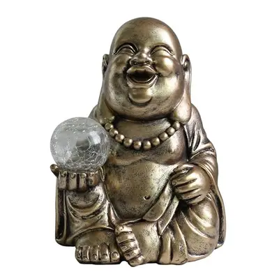 Classic Gold Buddha Good Luck Charm Solar Powered LED Outdoor Garden Ornament for Garden, Lawn o