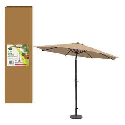 GardenKraft 2.7m Beige Outdoor Garden Parasol / Tilt & Crank Mechanism