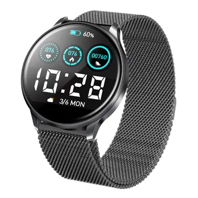 (Black-Milanese Steel) IPS Full Touch Sports Mode Music Control Weather Blood Oxygen Monitor Sma