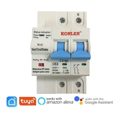 WIFI Smart 2P 63A 220V Circuit Breaker Electrical Energy Meter Power Air Switch Timer Works with