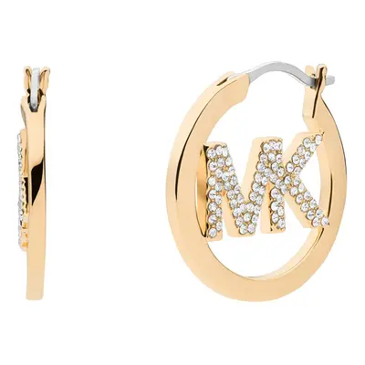 Michael Kors Brass and Pav? Crystal MK Logo Hoop Earrings for Women C