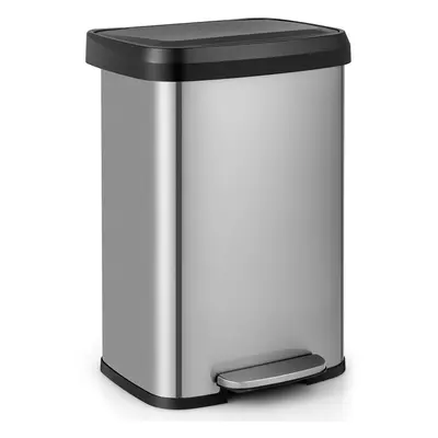 50L Rectangular Waste Bin Stainless Steel Step Trash Can Recycling