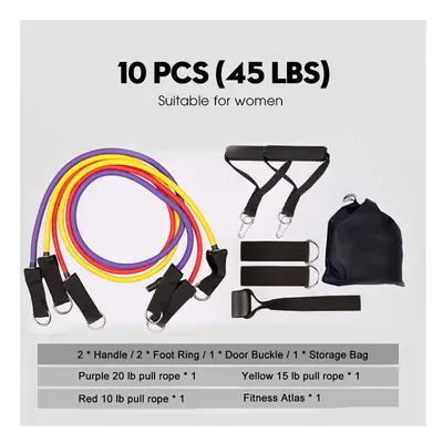 (A) 10-16Pcs/Set Resistance Bands Yoga Rubber Tubes Home Fitness Pull Rope Gym Exercise Tool