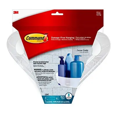 Command Bath Corner Caddy, Clear Frosted, 7.5 lb. Capacity, 1-Caddy, 4-Water-Resistant Strips, O