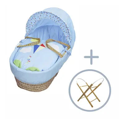 Blue Kite Palm Moses Basket with Opal Folding Stand Natural