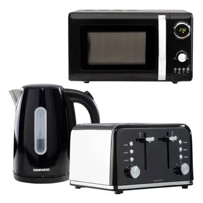 Daewoo Kensington Jug Kettle, Slice Toaster & Microwave Matching Set Black