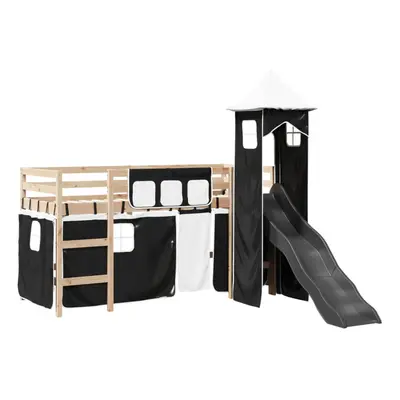 (black, x cm) vidaXL Kids' Loft Bed with Tower Children Bed Frame Bunk Bed Solid Wood Pine