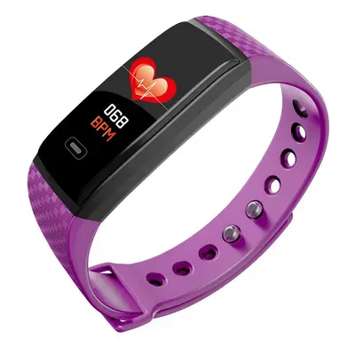 (Purple) 24-hour Heart Rate Sleep Monitor Sports Mode Brightness Control SMS View Smart Watch Ba